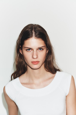 ZARA ТОП С ВЫРЕЗОМ «ЛОДОЧКА», БЕЛЫЙ
