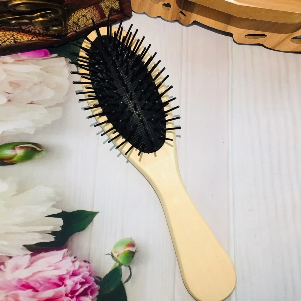 Расческа массажная деревянная «Beautiful hairstyle», форма овал, пластиковые зубья, 21см●