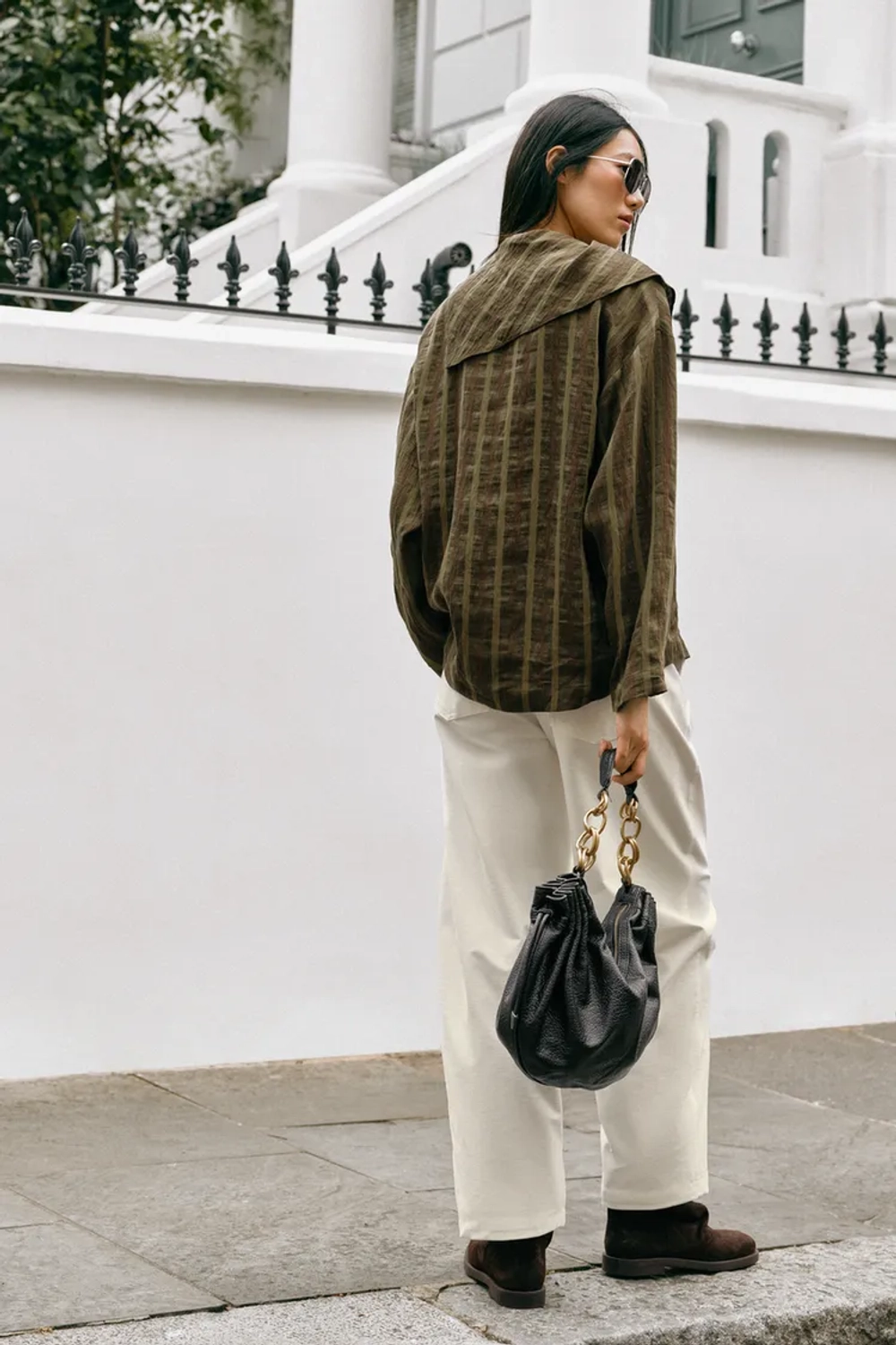 ZARA РУБАШКА С ЗАПАХОМ В ПОЛОСКУ, ХАКИ