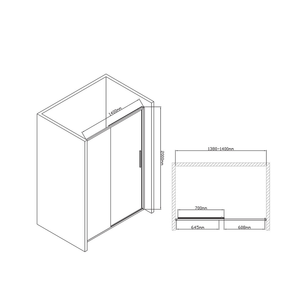 Душевая дверь Слим-У (Slim-U) VDS-2SU140CL, 1400, хром, стекло прозрачное,