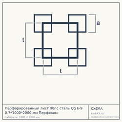 Схема с габаритами: Перфорированный лист 08пс сталь Qg 6-9 0.7*1000*2000 мм Перфоком