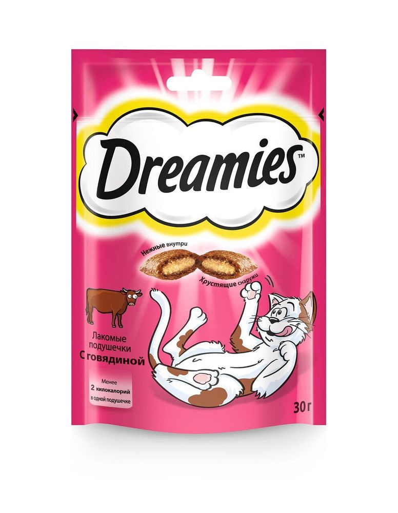 Лакомство Dreamies для кошек лакомые подушечки с говядиной 30 г Лакомство Dreamies для кошек лакомые подушечки с говядиной 30 г