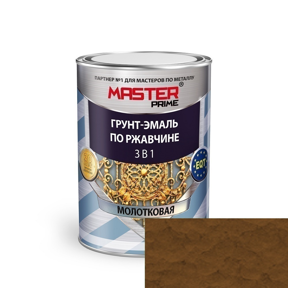 ГРУНТ-ЭМАЛЬ MASTER 3В1 ПО РЖАВЧИНЕ 4,0Л КОРИЧНЕВЫЙ МОЛОТ.