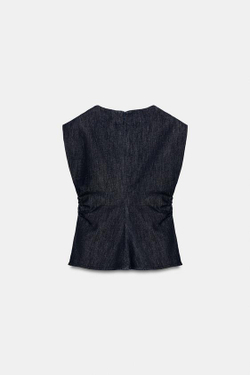 ZARA ДЖИНСОВЫЙ ТОП Z1975 С ОБТЯЖНЫМИ ПУГОВИЦАМИ, СИНИЙ