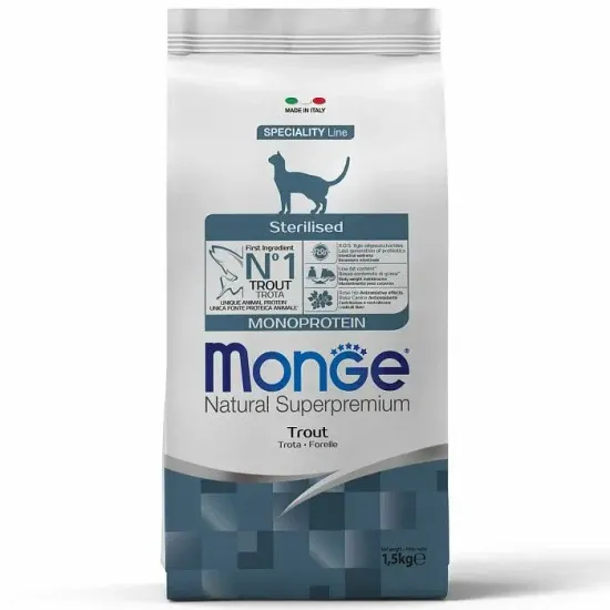 Сухой корм Monge Cat Speciality Line Monoprotein Sterilised для стерилизованных кошек, из форели 10 кг
