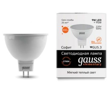 Лампа Gauss LED Elementary MR16 GU5.3 9W 3000K 13519