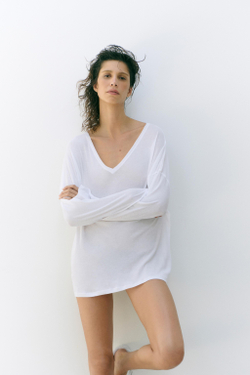 ZARA ХЛОПКОВАЯ ФУТБОЛКА ОВЕРСАЙЗ, БЕЛЫЙ