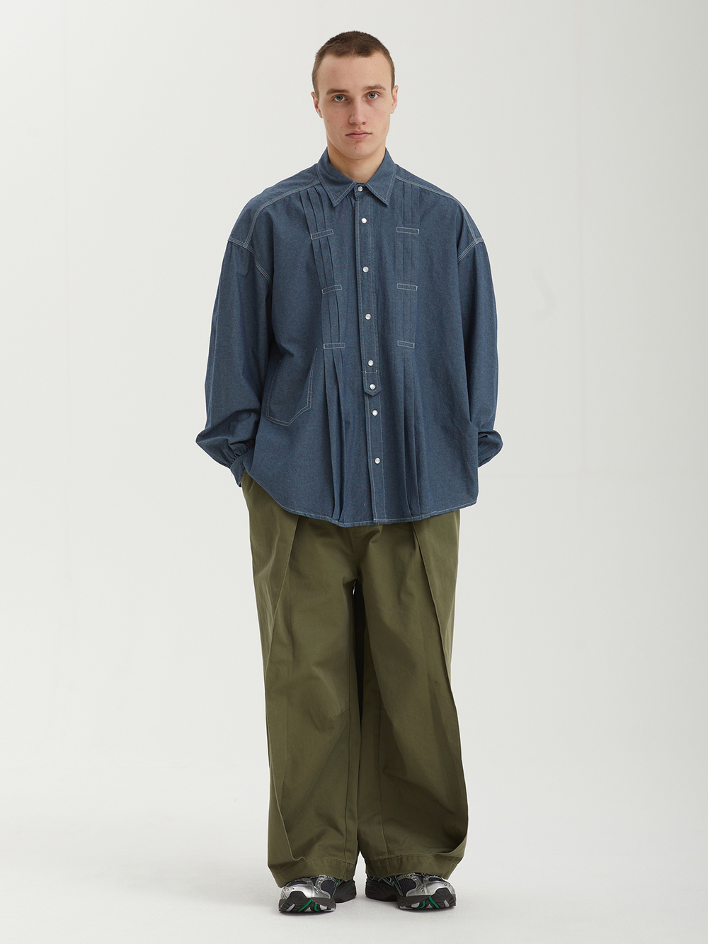 Мужская Рубашка Pleated Chambray