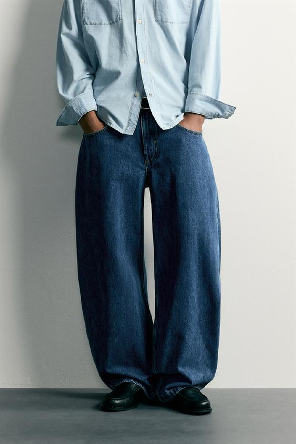 ZARA ДЖИНСЫ BALLOON FIT, СИНИЙ
