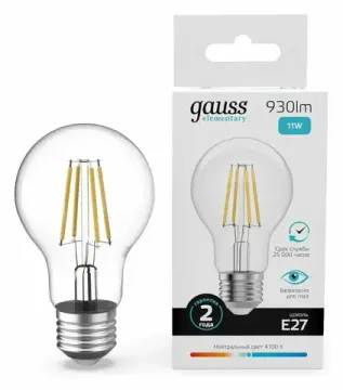 Лампа А60 11W 930lm 4100К Е27 LED 22221 Filament Elementary Gauss