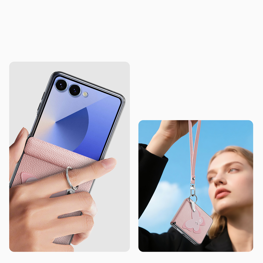 Чехол розового цвета (Butterfly Edition) из искусственной кожи от Dux Ducis для Samsung Galaxy Z Flip 7, серия Luvy Series Case