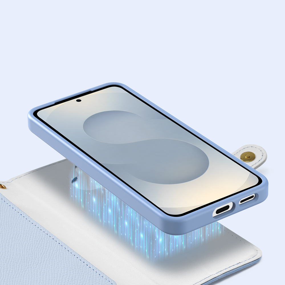 Чехол кошелек с MagSafe из кожи светло-синего цвета для Samsung Galaxy S26+ Плюс, серия Lawa Series от Dux Ducis
