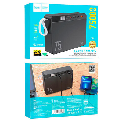 Внешний аккумулятор HOCO J94 75000mAh PD20W+QC3.0, 3A, MicroUSB/Type-C+3xUSB, дисплей Black