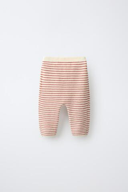 ZARA ПОЛОСАТЫЕ ТРИКОТАЖНЫЕ БРЮКИ, ЭКРЮ/КРАСНЫЙ