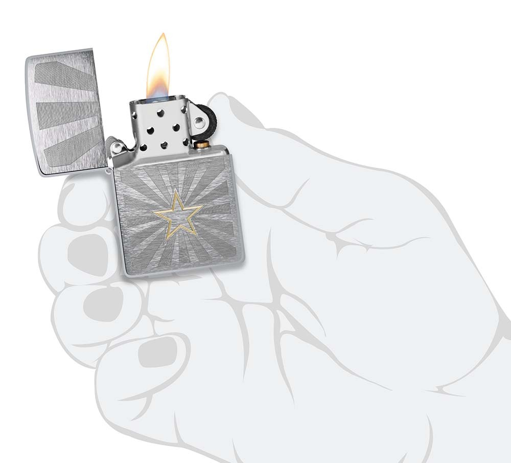 Зажигалка Zippo Star Design с покрытием Brushed Chrome, латунь/сталь, серебристая, 36x13x57 мм
