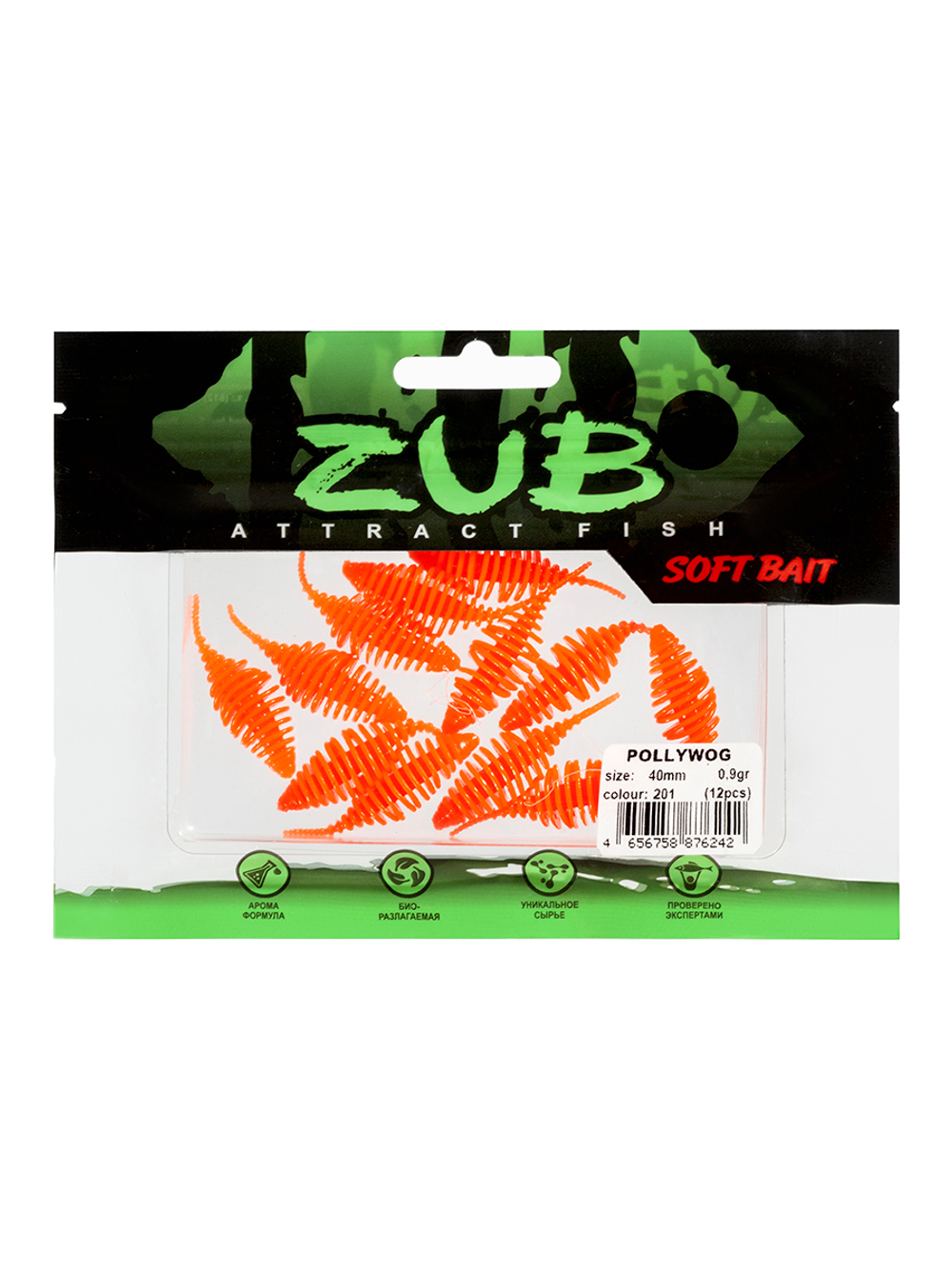 Приманка ZUB-POLLYWOG 40мм(1,5")-12шт, (цвет 201) оранжевый