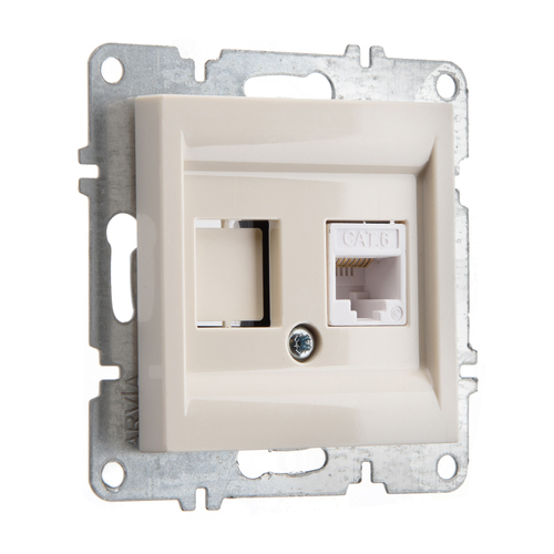 Розетка компьютерная ARVIA Electric, кат. 6, 1 гнездо, слоновая кость 50021000247