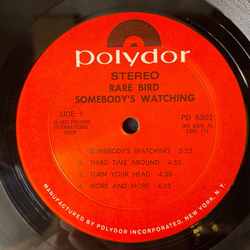 Винтажная виниловая пластинка LP Rare Bird Somebody's Watching (США 1973)
