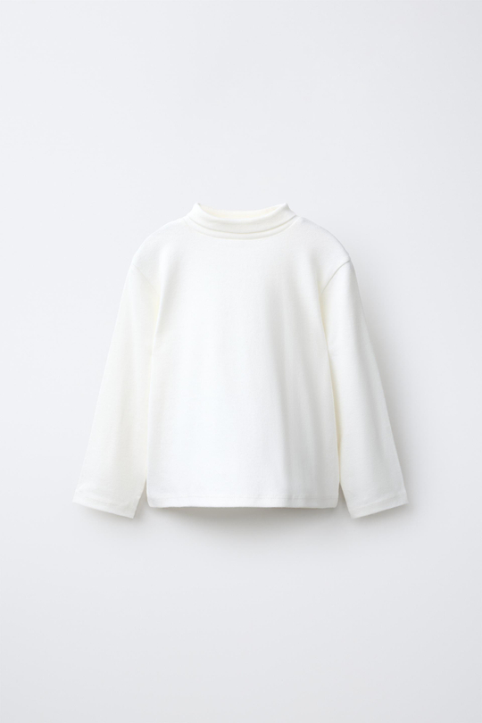ZARA ОДНОТОННЫЙ ТОП С ВОРОТНИКОМ-СТОЙКОЙ, БЕЛЫЙ