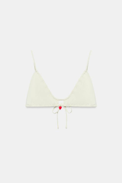 ZARA ТОП-БИКИНИ С БУСИНОЙ В ВИДЕ СЕРДЦА, ЭКРЮ