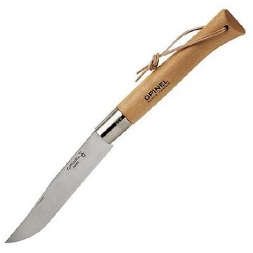 Складной нож Opinel №13, нержавеющая сталь, рукоять из бука, кожаный темляк, картонная коробка c клинком из стали Sandvik™ 12С27
