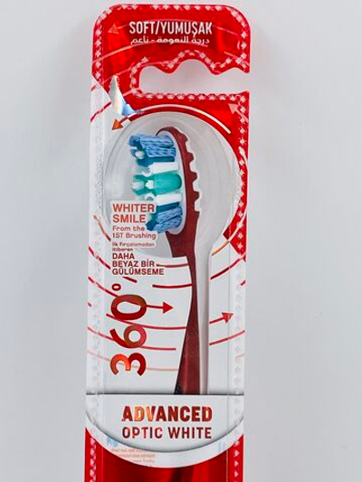 Зубная щетка 360 Advanced Optical White, Мягкая отбеливающая, красная ручка, 1 шт. (Нидерланды)