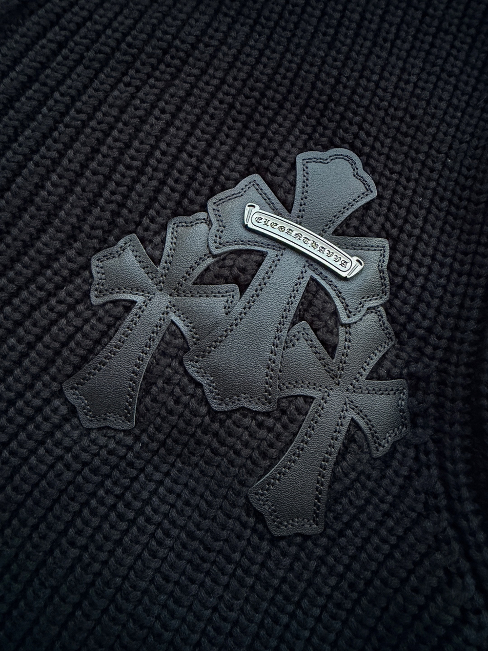 Мужской вязаный кардиган Chrome Hearts с капюшоном — чёрный — фото 3