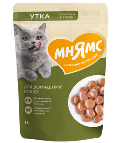 Мнямс Кусочки в соусе Утка для домашних кошек 85гр.