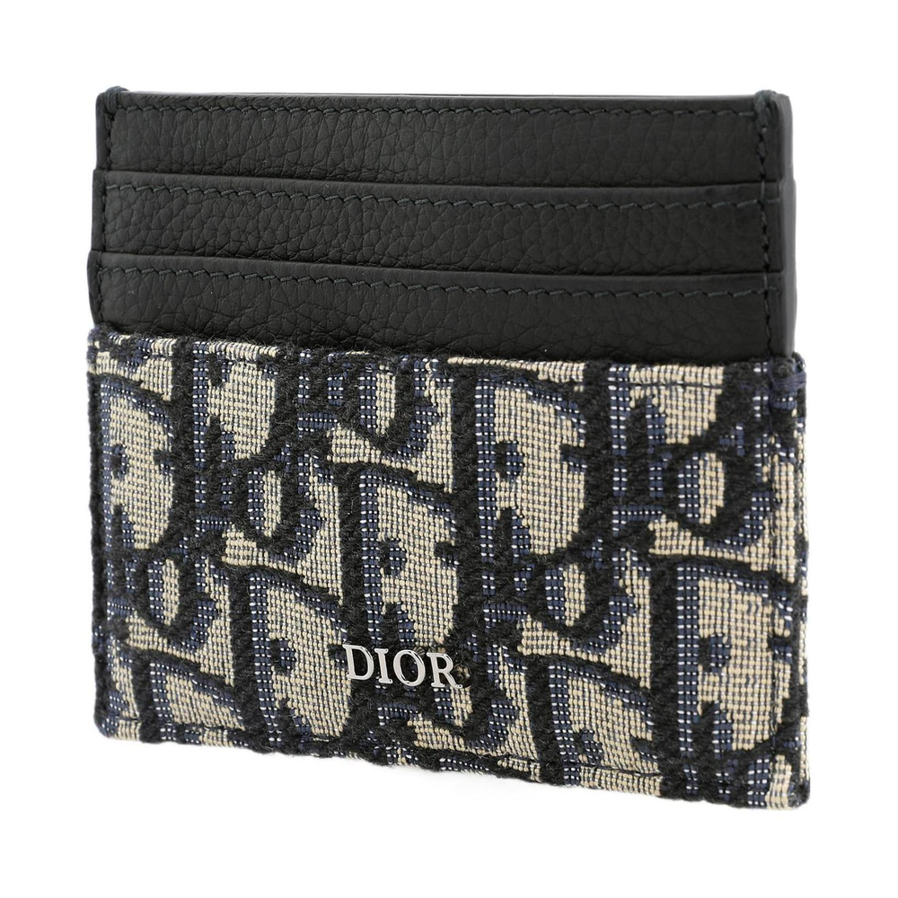 DIOR Embroidery Jacquard With Calfskin Card Holder Card Holder Men"s Beige And Black