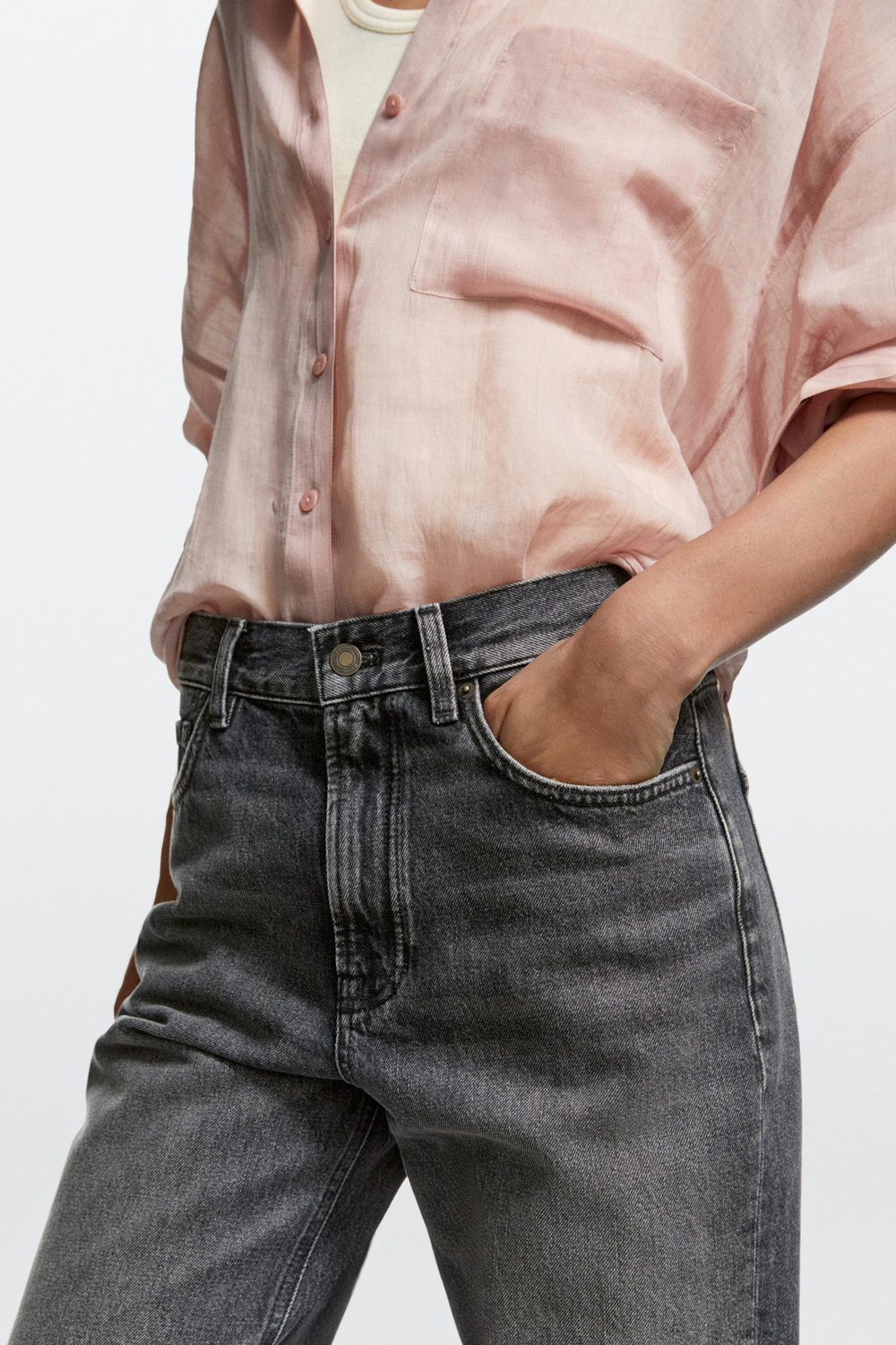 Massimo Dutti Джинсы прямого кроя с высокой талией, серый