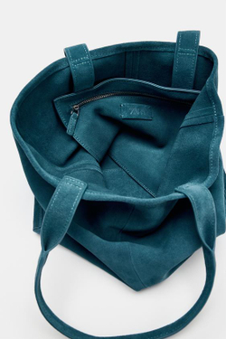 ZARA КОЖАНАЯ СУМКА-ШОПЕР, СИНИЙ
