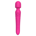 Ярко-розовый двусторонний wand-вибромассажер 22,5см с рифленой ручкой Silicone Toys USK-W02 Mission