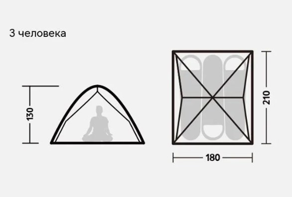 Палатка Naturehike 3-местная, быстросборная, серо-зеленая, артикул NH21ZP008-3GGR