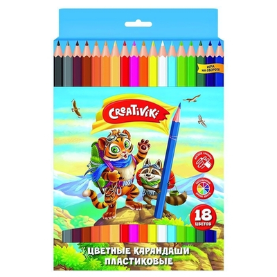 Карандаши 18цв. 6-гранные, пластик (Creativiki)