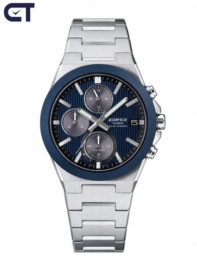 CASIO EFS-S650D-2ADF EDIFICE мужские наручные часы — солнечный хронограф с керамическим безелем и синим циферблатом