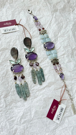 Серьги Nature Bijoux, Gotborg, с ракушкой Capiz в смоле, перламутром, гранатом, кианитом и аметистом