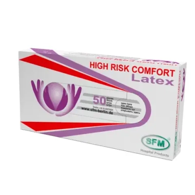 Перчатки латексные смотровые сверхпрочные SFM HIGH RISK COMFORT (14,5 гр) размер M нестерильные неопудренные синие