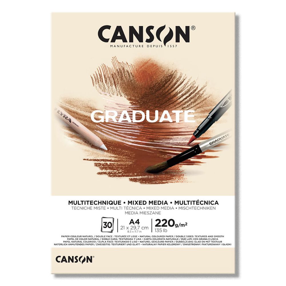 Альбом для смешанных техник Graduate Mix Media 220 г/м², A4 склейка с одной стороны 30 л, Натуральное, Canson C400110368