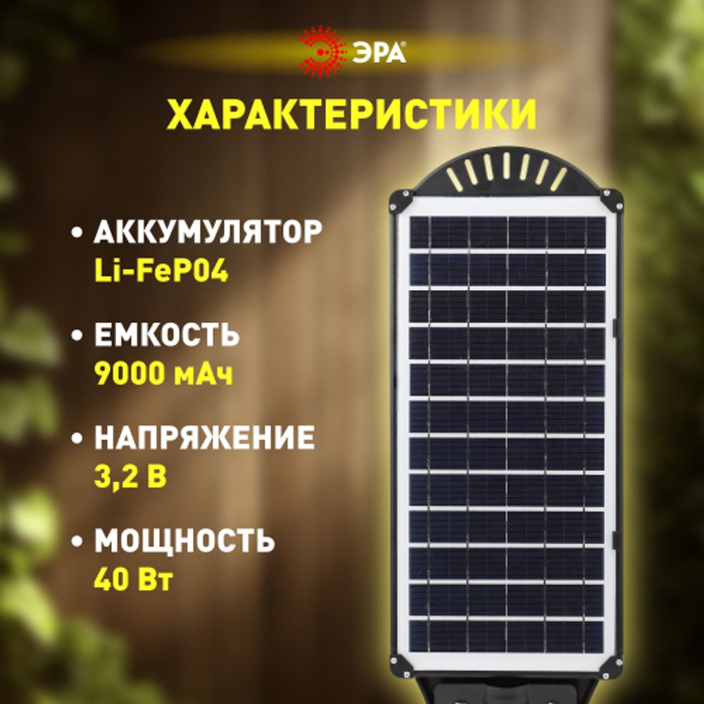 Консольный светильник ЭРА ERAKSS40-01 светодиодный уличный 40 Вт 750 Лм SMD на солнечной батарее с датчиком движения | Уличное освещение на солнечных батареях