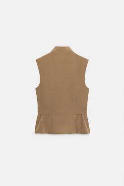 ZARA ТОП С БАСКОЙ И ПУГОВИЦАМИ, ТЕМНО-БЕЖЕВЫЙ