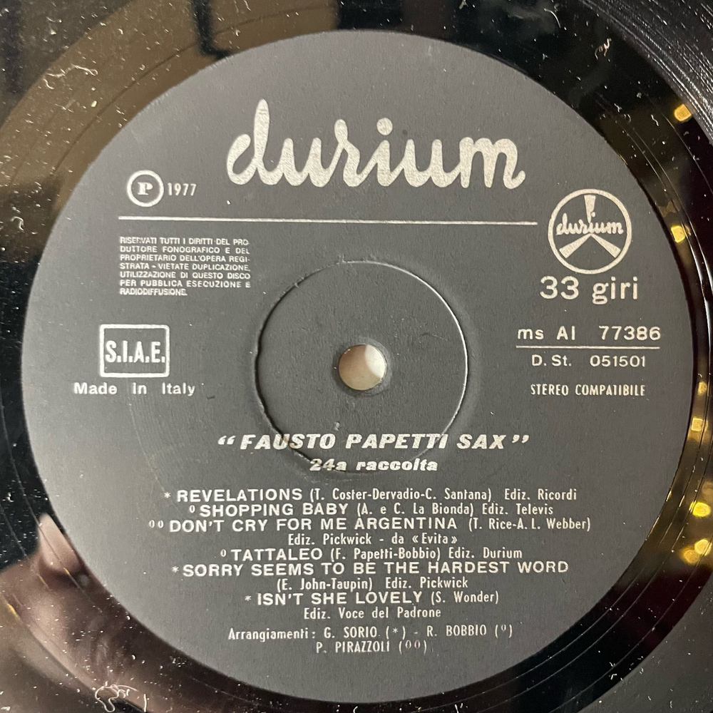 Винтажная виниловая пластинка LP Fausto Papetti Фаусто Папетти Sax 24 Raccolta (Италия 1977)