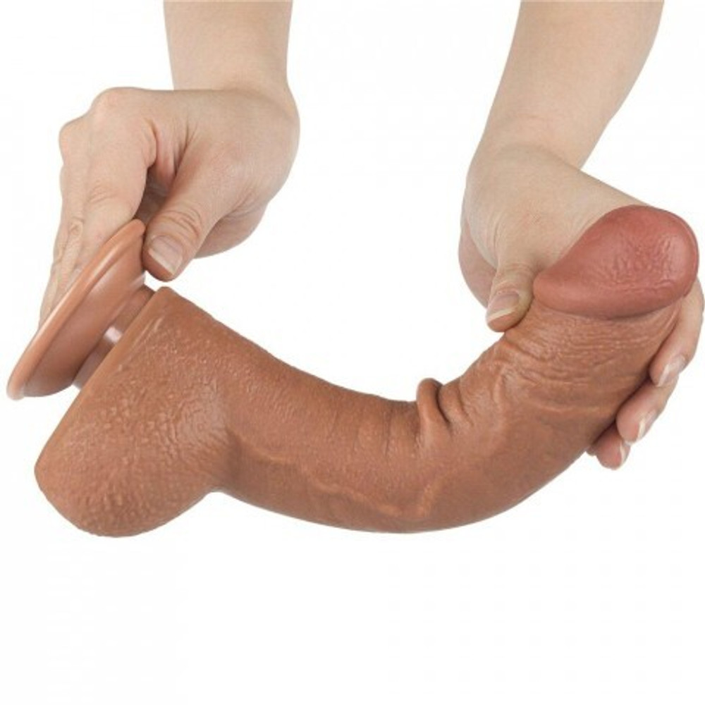Реалистичный фаллоимитатор Lovetoy Sliding Skin (24×4,3 см) с двойным покрытием, коричневый