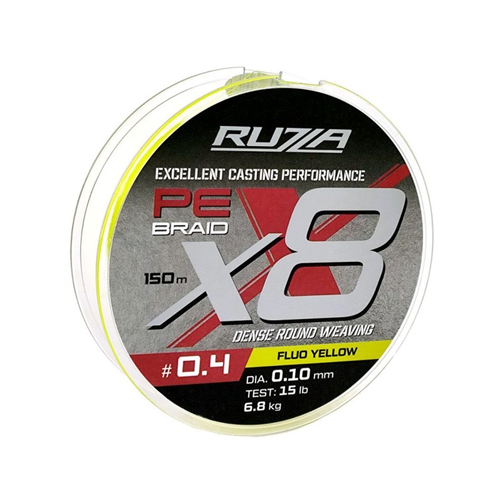 RUZZA Шнур X8 150м Fluo Yellow 0,10мм 6,8кг/15lb