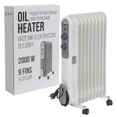 Радиатор масляный электрический (220-240V,50/60Гц,2000Вт,9 секций 11х58см,3 режима нагрева,защ. от перегрева,40х24х62.5см) FORCEKRAFT FK-YL-B14E-9
