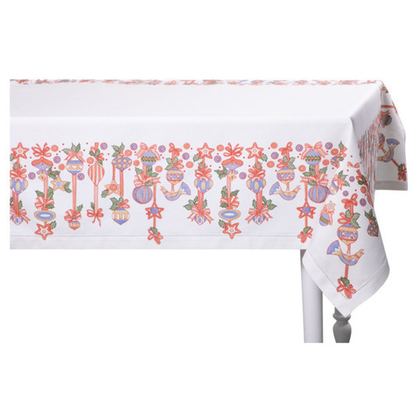 Скатерть прямоугольная 168х350см Mix&Match Home Новогодние игрушки белая с принтом