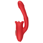 Красный вибратор 25,4см с функцией фингеринга и лизания Secwell Moving Mouth Kiss & Licking Tongue Vibrator with G-Spot Flapping Stimulator SW11024