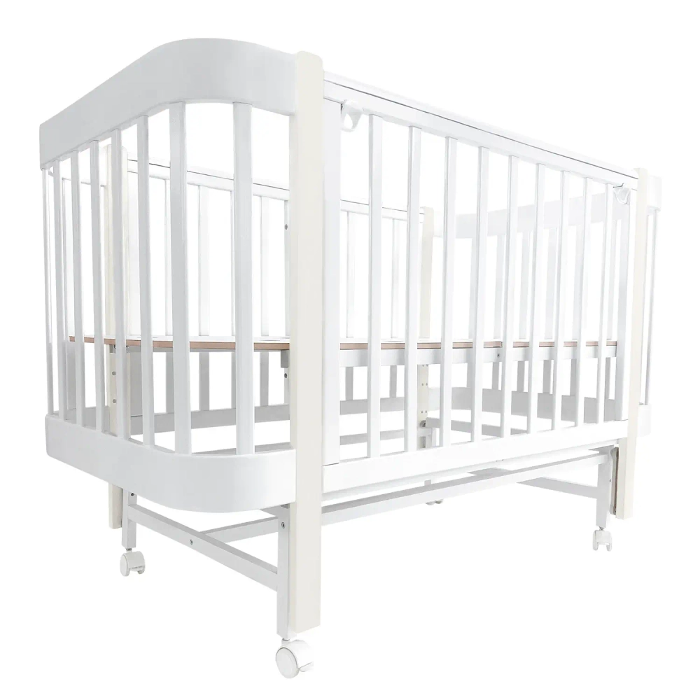 Кровать детская Indigo Italiano Baby продольный маятник на колесах белый-кашемир