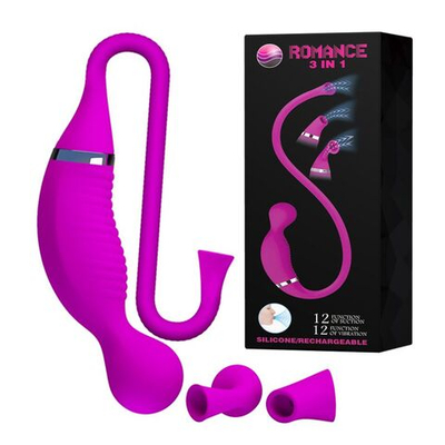 Двусторонний стимулятор Romance 3-in-1 - с вибрацией и функцией всасывания (Цвет: лиловый)