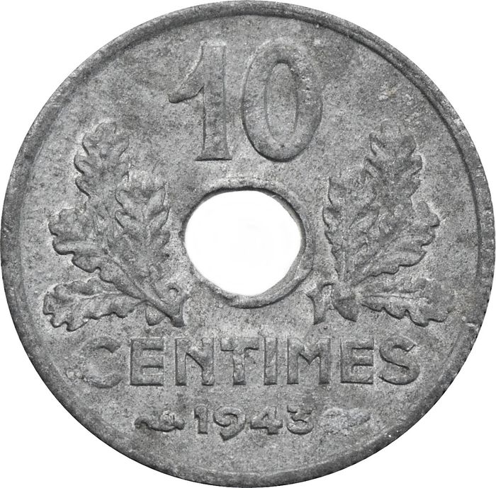 10 сантимов 1943 Франция (маленький диаметр)