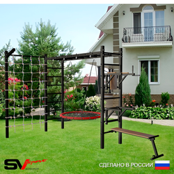 Уличная шведская стенка Sv Sport рукоход с комплектом турник прямой У5535 (Брусья/Стойка/Скамья/Гнездо 80см/Кронш бокс/Сетка)